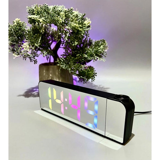 Ceas Tip Oglinda, Proiectie Laser 180°, Ecran LCD, Alarma